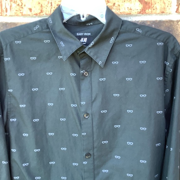 3/$20 H & M Black LS Dress Shirt w/ glasses design - Picture 9 of 13